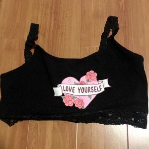 MIDNIGHT HOUR: black crop tank top with black lace straps and lining